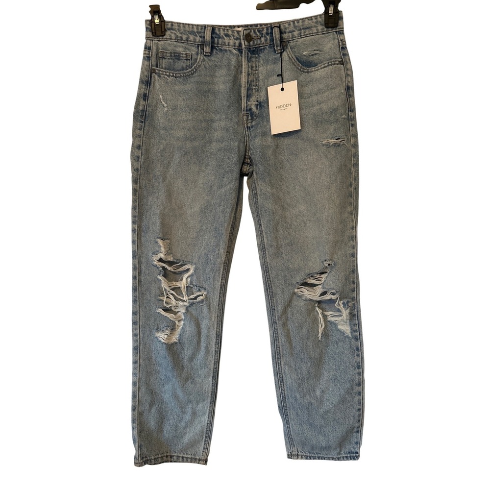 HIDDEN Los Angeles Bailey High Rise Boyfriend Jeans Distressed Light Wash Sz 28